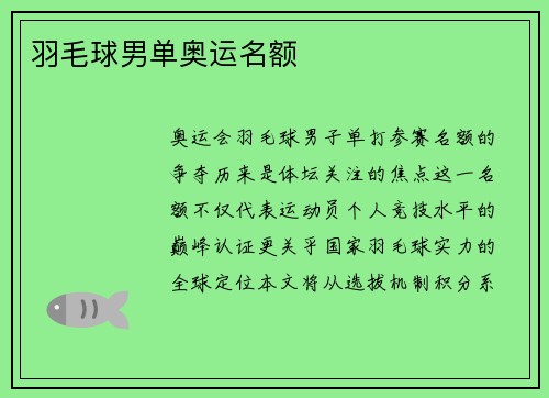 羽毛球男单奥运名额